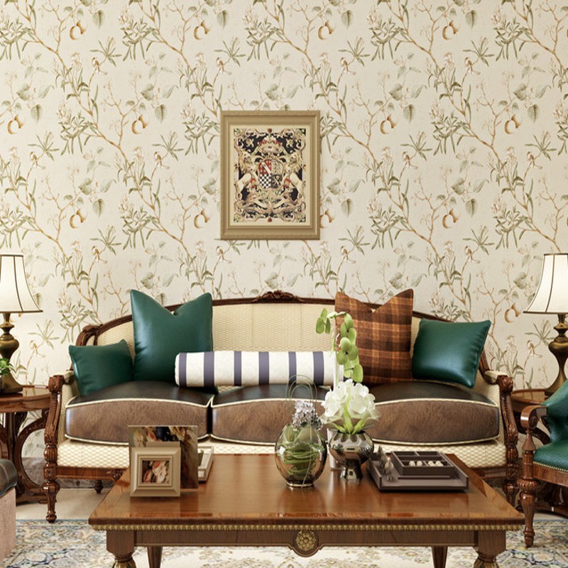 ?Ƹ޸ĭ Ÿ  ǳ       ħ Ž  / American style wallpaper retro old apple tree bird wallpaper bedroom living room background decora